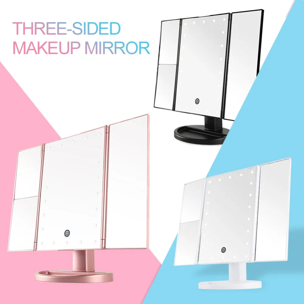 

3 Folding Touch Dimmer Switch Cosmetic Mirror with 22 LEDs Makeup Mirror Battery Operated/USB 1X/2X/3X/10X Magnifying Mirrors