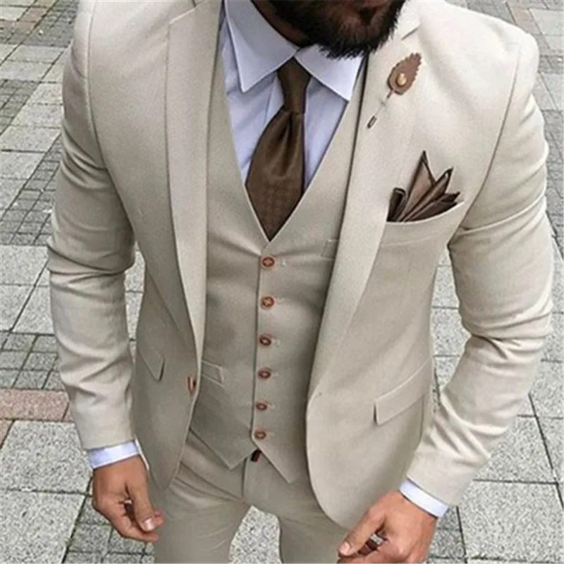 2018 Classic Beige Men Suit For Wedding 3Pieces(Jacket