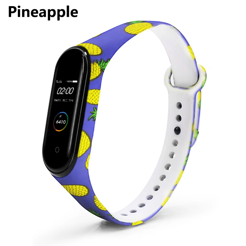 Pineapple BOORUI для xiaomi mi Band 4 ремешок силиконовый с цветочным принтом mi band NFC 4 ремешок mi band 4 аксессуары для xiaomi mi band 4 band - Цвет: Pineapple