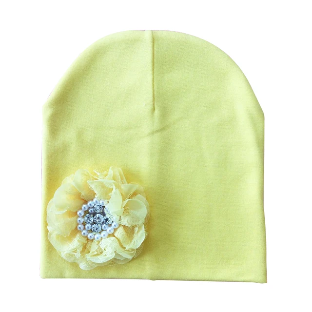 Baby Hat Winter Baby Cap Cotton Floral Hat For Baby Girl Flower Children Cap Kids Accessories Yellow