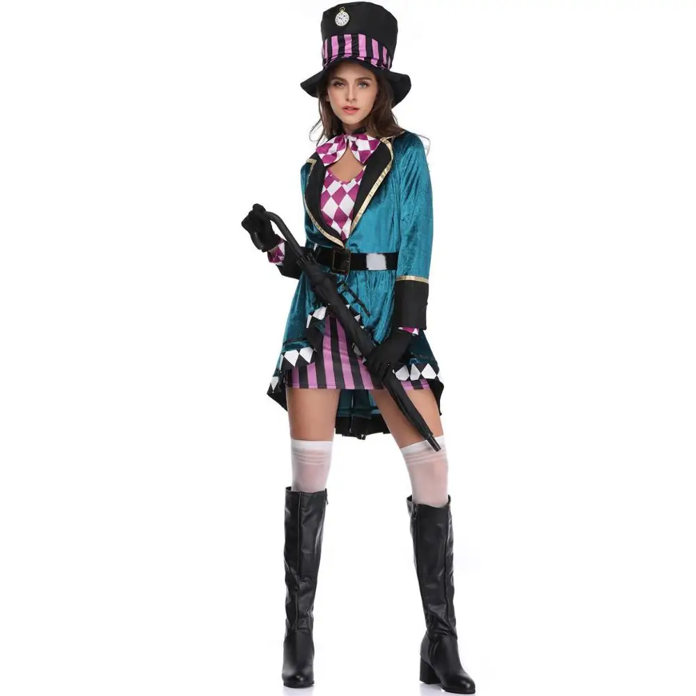 Взрослый Алиса в стране чудес Mad Hatter костюмы для Хэллоуина женские маги косплей