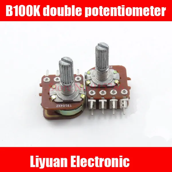 5pcs B100K double potentiometer 8pin power amplifier potentiometerin