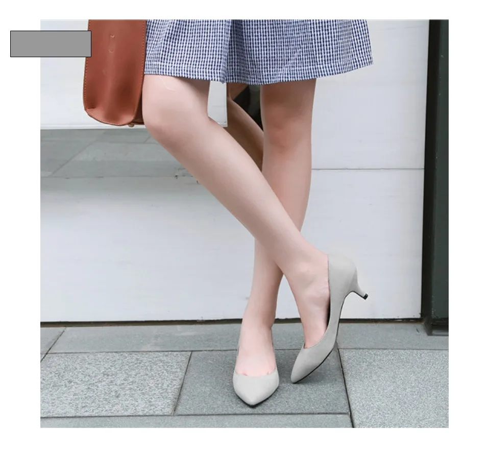 Рабочая обувь из флока 5 см серого цвета Женская офисная обувь без шнуровки с острым носком модная женская свадебная обувь K-226