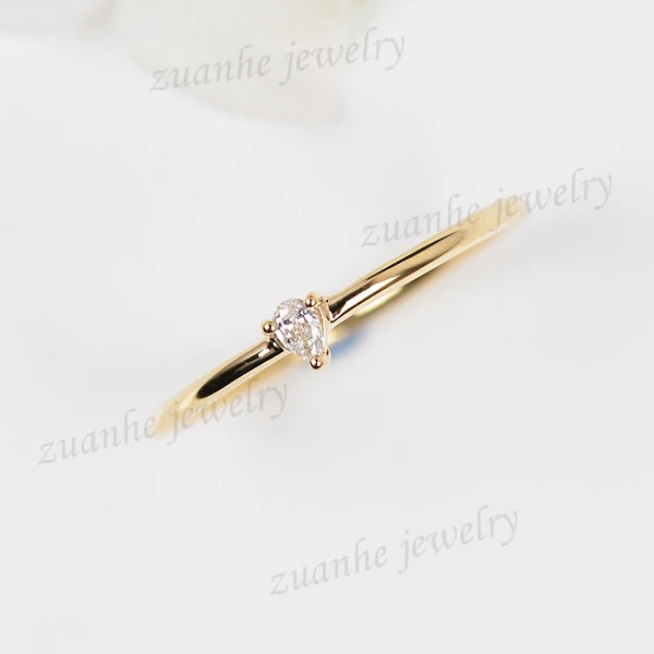 

Solid 14k Yellow Gold 3X4MM Pear Cut AAA Cubic Zirconia Women Engagement Ring Cute Lady Fine Jewelry