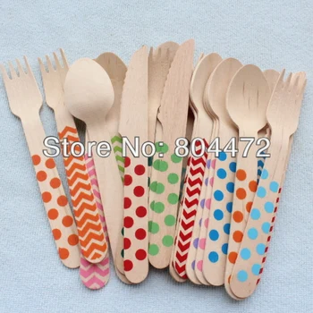 Buy Set Of 9000pieces Customized Disposable Wooden Print Dessert Spoon Fork Knife 14cm Flatware Cutlery Camping Party Gift Decor