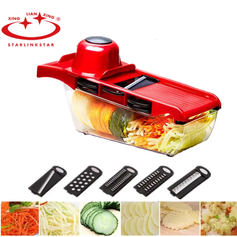 

6-in-1 Vegetable Fruit Slicers Set Plastic Shell Adjustable Stainless Steel Blades Potato Carrot Cucumber Graters Kitchen Tool