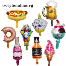 Balão laminado para decoração de festa infantil, brinquedos autoadesivos de mini rosquinha sobremesa e bolo de aniversário