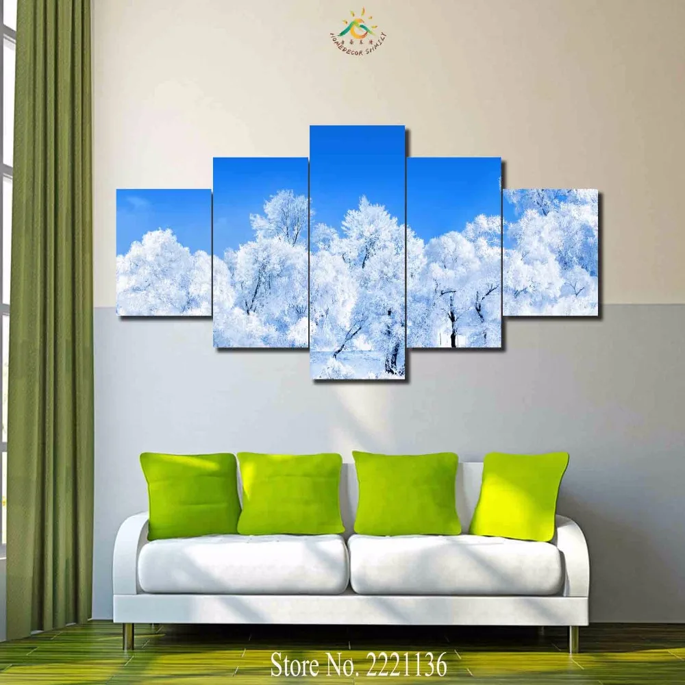 3 4 5 Panel Set Putih Salju Pohon HD Printed Cat Rumah Dekorasi