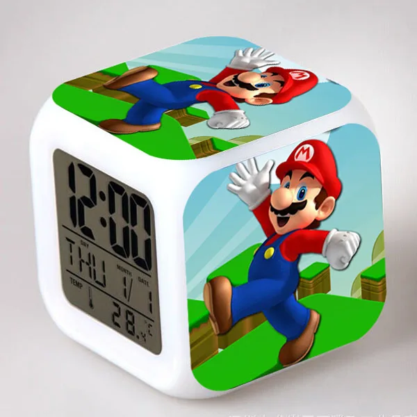 Супер Марио светодиодный Будильник reloj despertador Luigi часы Mario электронные настольные часы KLOK Сенсорное освещение часы Saat - Цвет: Армейский зеленый