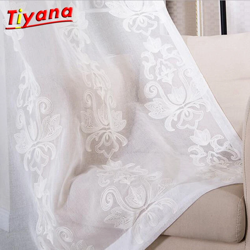 

White cotton embroidered window screening high-grade sheer the sitting room the bedroom balcony cotton and linen tulle WP386 *30