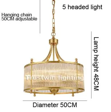 Современный американский Хрустальный медный канделябр светильник для столовой гостиной спальни латунный светодиодный подвесной светильник - Цвет абажура: 5 headed light