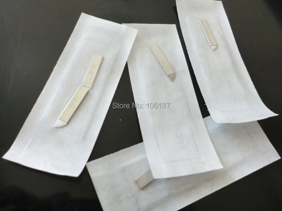 50Pcs Wholesale Permanent Makeup 14-Pin Needle Blades flat Manual Eyebrow Pen Tattoo Permanent Makeup Blades Stainless Steel facial bed stainless steel beauty chair manual lifting medical nail tattoo tattoo tattoo physiotherapy bed flat