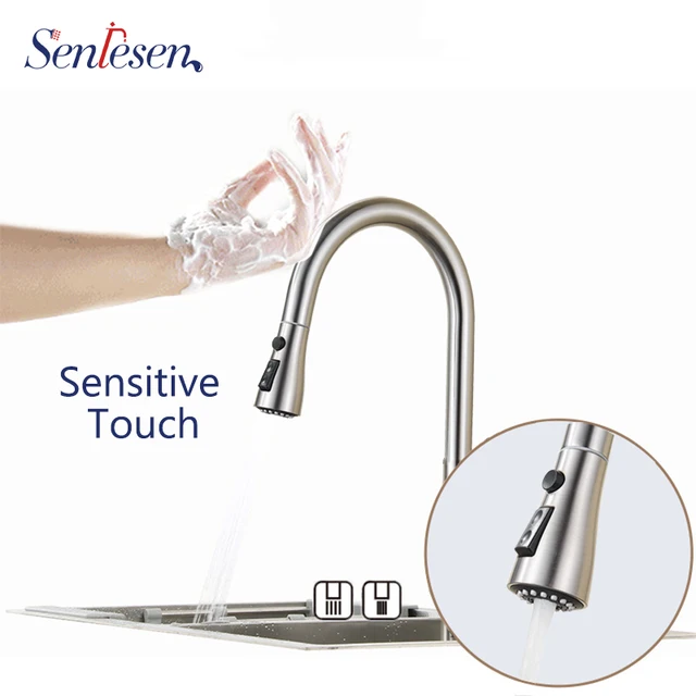 Cheap Brushed Nickel Sense Faucet Touch Water Washing Sensor Kitchen Faucet Pull Down Water Tap