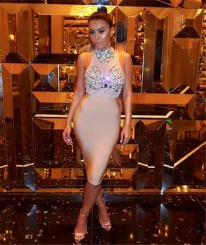 

Hot Sale Women Dress Sexy Mesh Beading Solid Bodycon Sleeveless Bandage Dress Party Dress High Quality