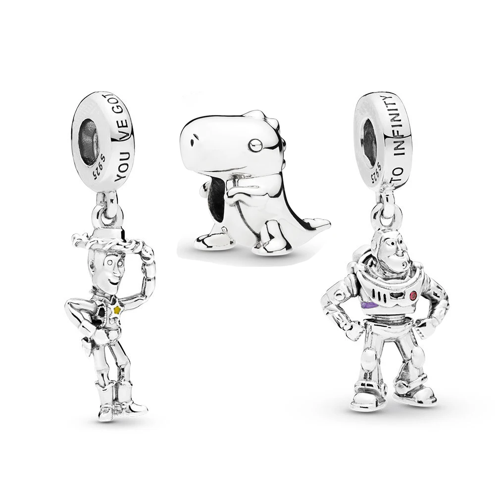 

NEW 925 Sterling Silver Pixar Toy Story Woody Dino the Dinosaur Best Friend Charm Pack Fit pandora Bracelet Charm DIY Jewelry