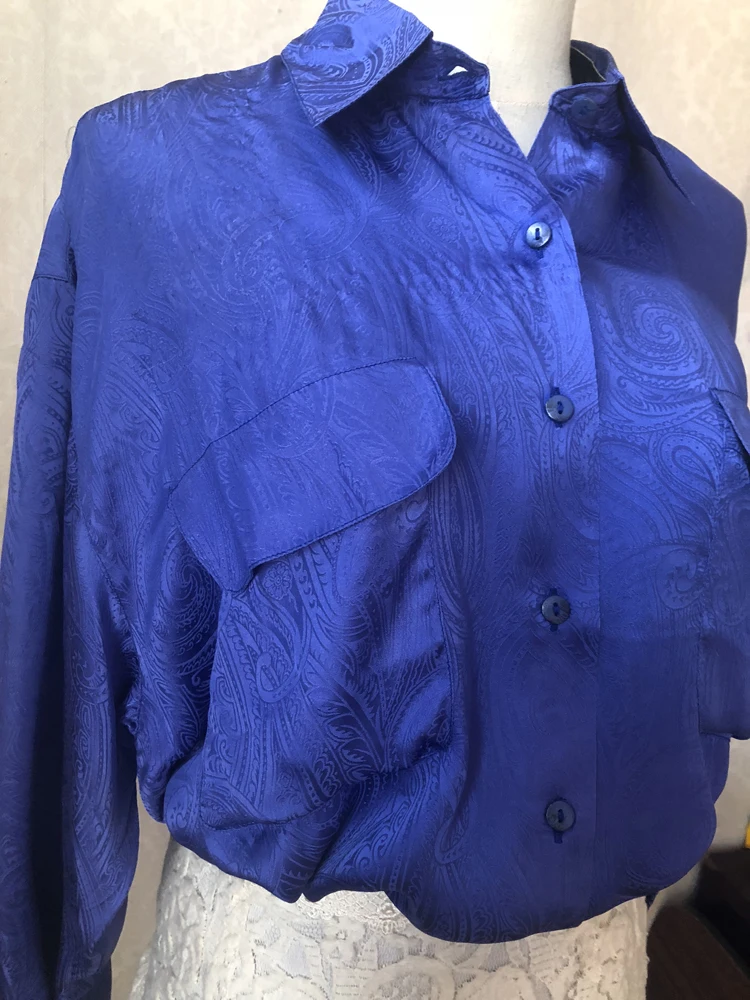 Натуральный шелк блузки OL синий зеленый длинный рукав натуральный шелк Элегантная блузка топы размера плюс свободная офисная одежда рубашки рабочие блузки