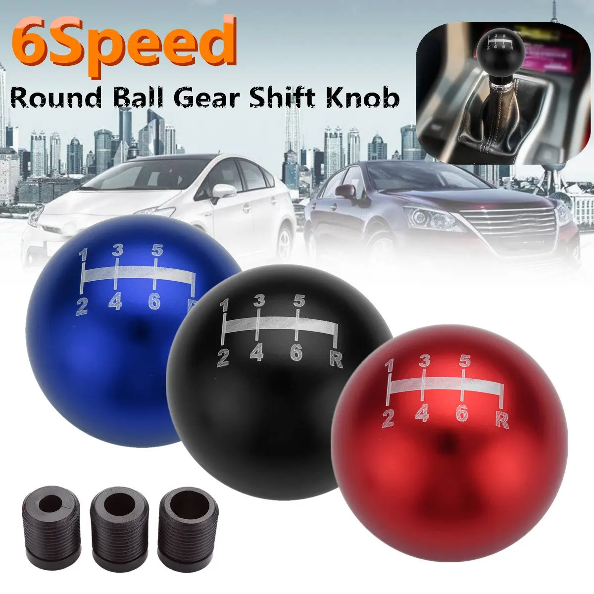 

1 Set Round Aluminum 6 Speed Car Manual Gear Shift Knob Ball M10x1.5 Thread For Honda /Civic /Odyssey /Accord