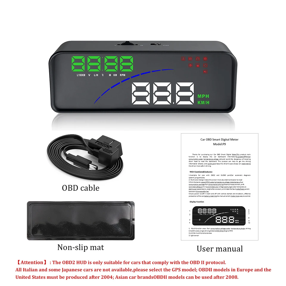 VJOYCAR OBD2 дисплей на голову P9 Hud Дисплей лобовое стекло автомобиля скоростной