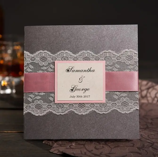 Gray Rural Handmade Wedding Invitations With RSVP Custom ...