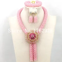 Милые розовые африканские Кристалл Бусины комплект ювелирных изделий, Нигерии африканская бисером Цепочки и ожерелья комплект ручной работы Стиль c000354