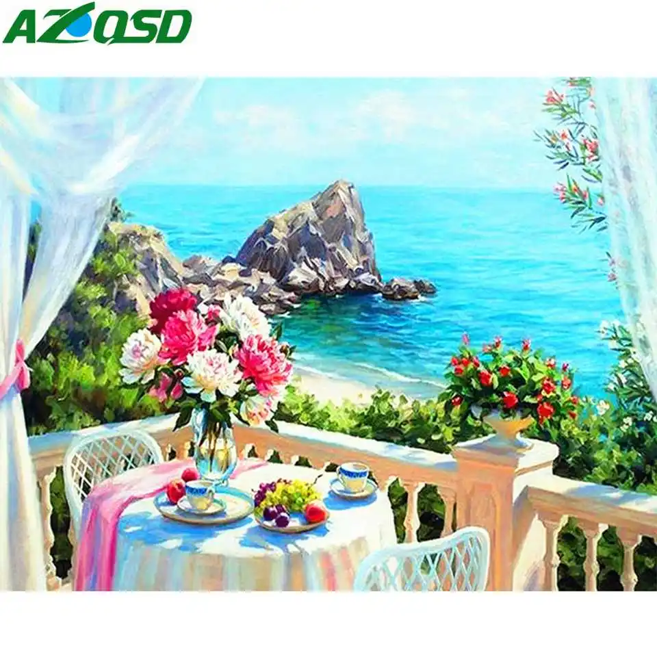 

AZQSD Full Square Diamond Painting Scenery Rhinestones Pictures Needlework Diamond Embroidery Flowers Handmade Craft Kit