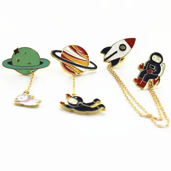 Fashion new style three style astronauts/earth/rabbit girl enamel animal planet brooches women badges clothes pins wholesale