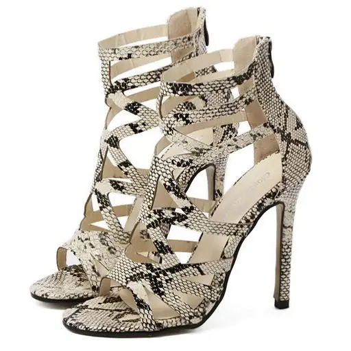 

Free Shipping 35-40 Euro Size Women Summer Pumps Girl Sexy Printing Serpentine Sandals Student Peep Toe Shoes Female Hollow Shoe