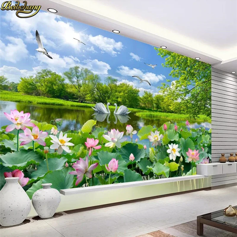 

beibehang custom photo mural wallpaper 3d Swan Lake Lotus wall papers home decor wallpapers for living room Nature Landscape