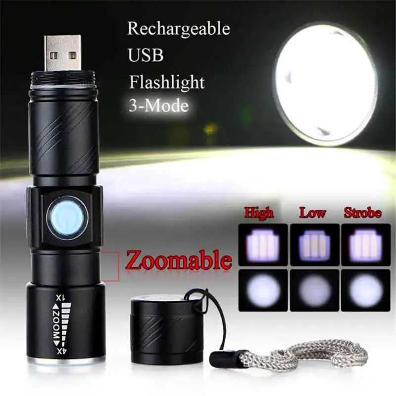Adjustable LED lamparas de techo MINI lanterna led USB Rechargeable Flashlight Torch Portable powerful led flashlight #4S7 (11)