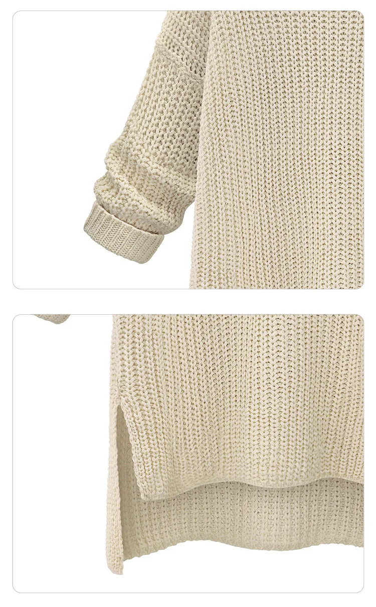 New Open-fork Long Sweater Coat Pulover Feminino Autumn Winter Women Knitted Jumper Thickened O-neck Long Sleeve Sweater