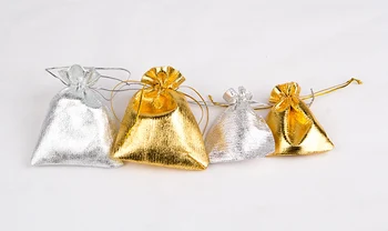

100pcs Drawable Drawstring Organza Wedding Gift Bags Pouches Jewelry Packaging gold silver Color 5x7cm