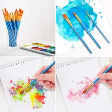 10 шт Кисть для рисования, нейлоновая кисть для волос, акварельные акриловые кисти для живописи маслом, для рисования, круглая наклонная ручка, деревянная ручка, товары для рукоделия