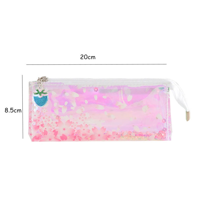 1 шт. цветной чехол карандаш с лазерными блестками Kawaii Cherry Blossom Прозрачный большой