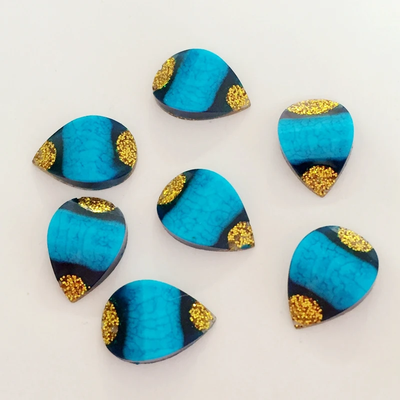 

New 60pcs 10mm*14mm gold powder drop shaped deep blue resin strass, rhinestone scrapbook, resin button decoration.-A325