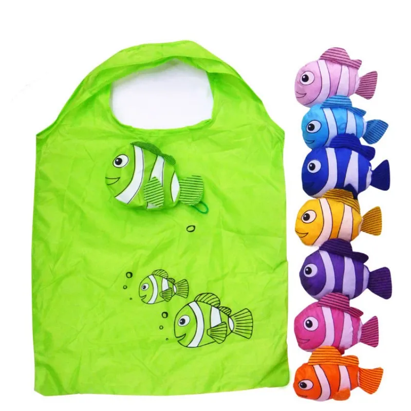 

Hot New 7 Colors Tropical Fish Foldable Eco Reusable Shopping Bags Reusable Tote Pouch Recycle Storage Handbags 38cm x60cm