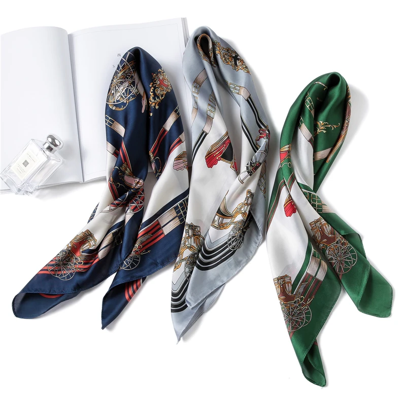 

2018 women Luxury brand print small neck scarves silk scarf square foulard bandana elegant lady office scarf hair scarves