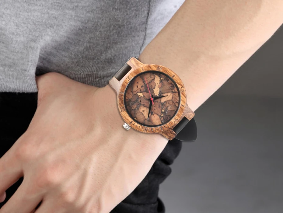 Creative Simple Wood Watches Men's ZebraCork SlagBroken Leaves Face Wrist Watch Original Wooden Bamboo Male Clock Relogio 2017 2018 Christmas Gifts (37)