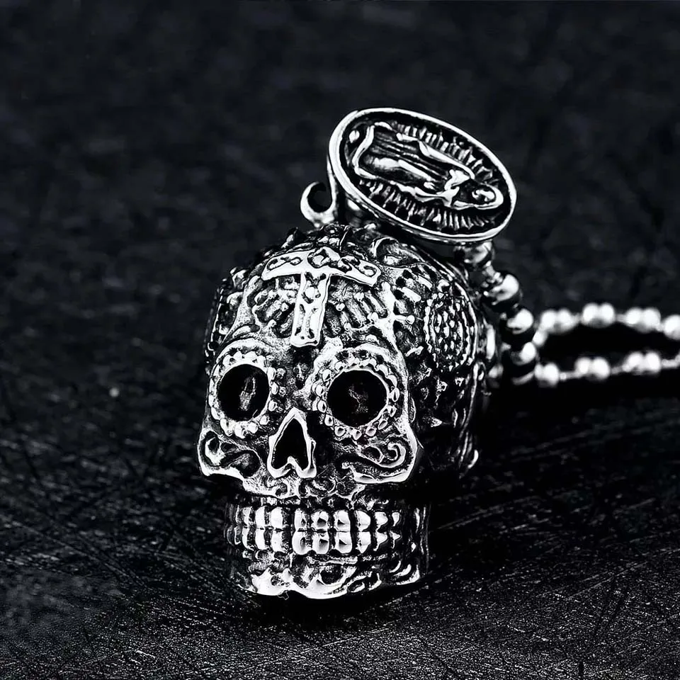 drop shipping hip hop skull man necklace 316l steel pendant punk skull men jewelry necklace (6)