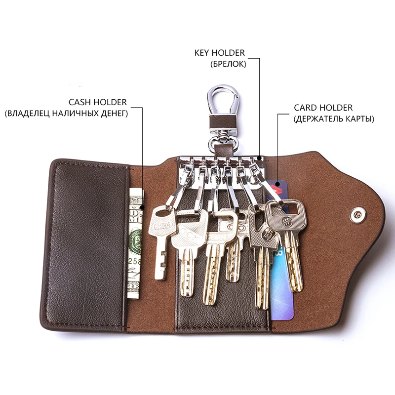 Men's Car Keys Wallets Genuine Cowhide Leather Male Key Holder Organizer Housekeeper Keychain Purse Key Ring Bag Keys Case Pouch,key organizer,key case,key purse,key holder