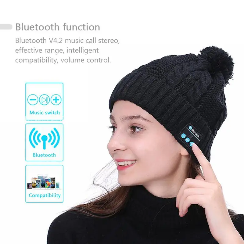 Модные беспроводная bluetooth-шляпа умный микрофон музыка гарнитура наушники зима кепки для спорта на открытом воздухе мягкие теплые шапки для женщин