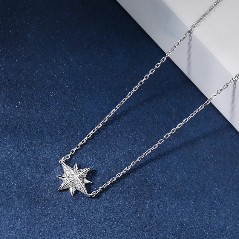 SA SILVERAGE Real 925 Sterling Silver Star Necklaces/Pendants AAA Zirconia Choker Necklace 925 Sterling Silver Necklaces Gift