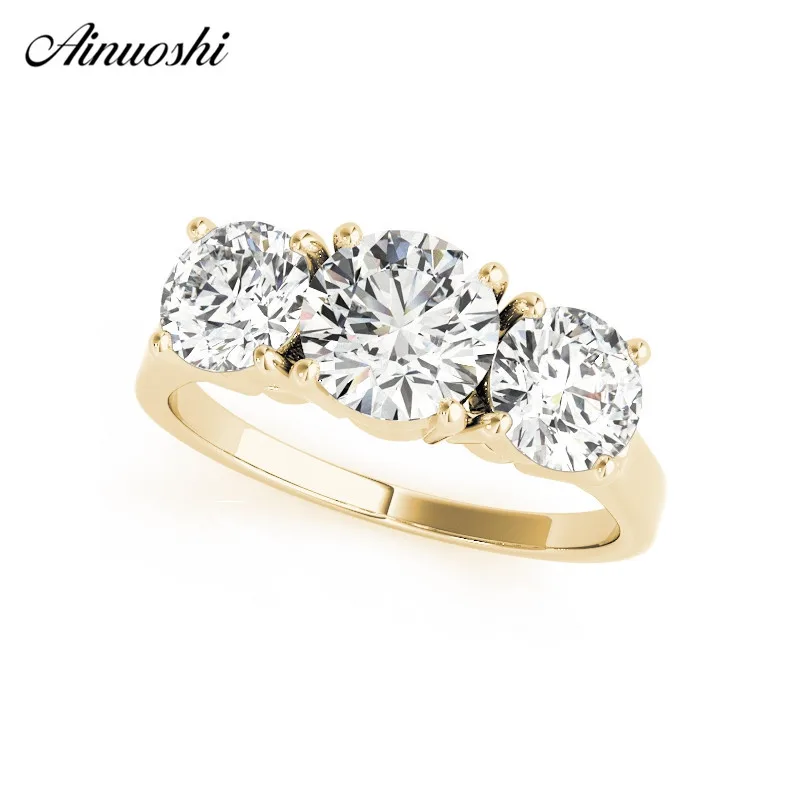 

AINUOSHI 925 Sterling Silver 1ct Round Cut Three Stones Rings Wedding Engagement Bridal Rings Birthday Party Lover Jewelry Gifts