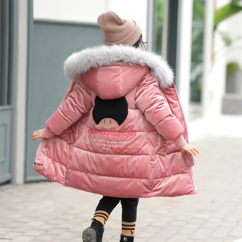 

New 2018 Fashion Children Winter Jacket Girl Winter Coat Kids Warm Thick Fur Collar Hooded long down Coats For Teenage 5Y-14Y