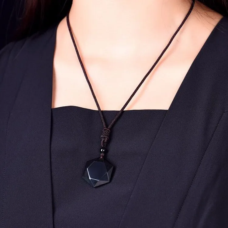 

Drop Shipping Black Obsidian pendant necklace obsidian star Six awn star Necklace pendant Jewelry Obsidian stone