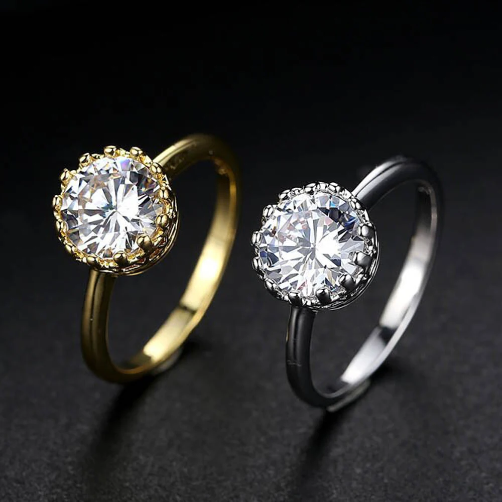 New Arrival Fashion Simple Exquisite Round White CZ Silver &amp Yellow GoldPlated Ring Women Jewelry Engagement Wholesale | Украшения и
