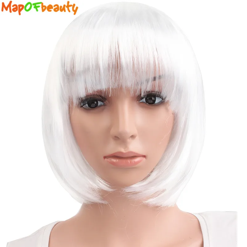 MapofBeauty 12" Costume Cosplay Bob Wig White Short Straight Wigs For