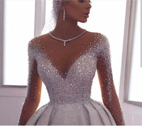 Роскошное Плиссированное бальное платье в пол с круглым вырезом, украшенное кристаллами и бусинами, длина до пола, Пышные свадебные платья
