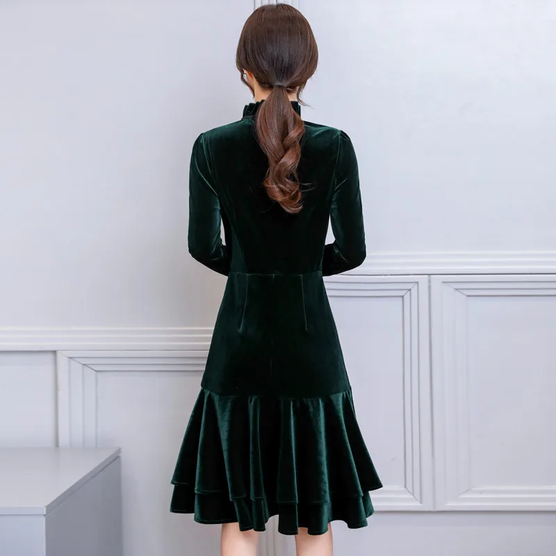 Платье teaegg Femme ete 2020 ТРАПЕЦИЕВИДНОЕ вельветовое платье с длинным рукавом больших