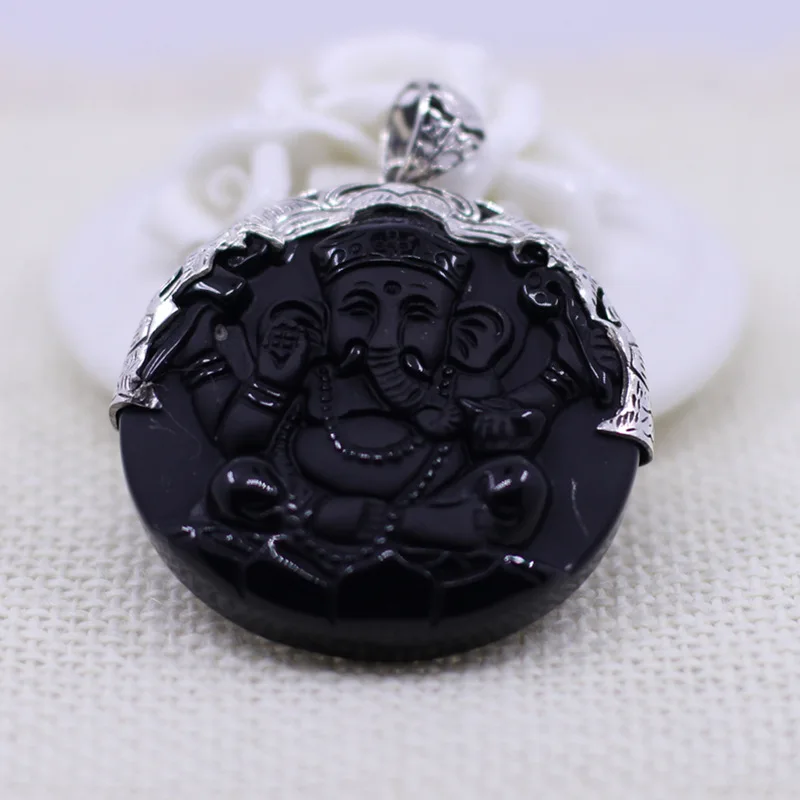  Pendentif Yao noir naturel en argent S925