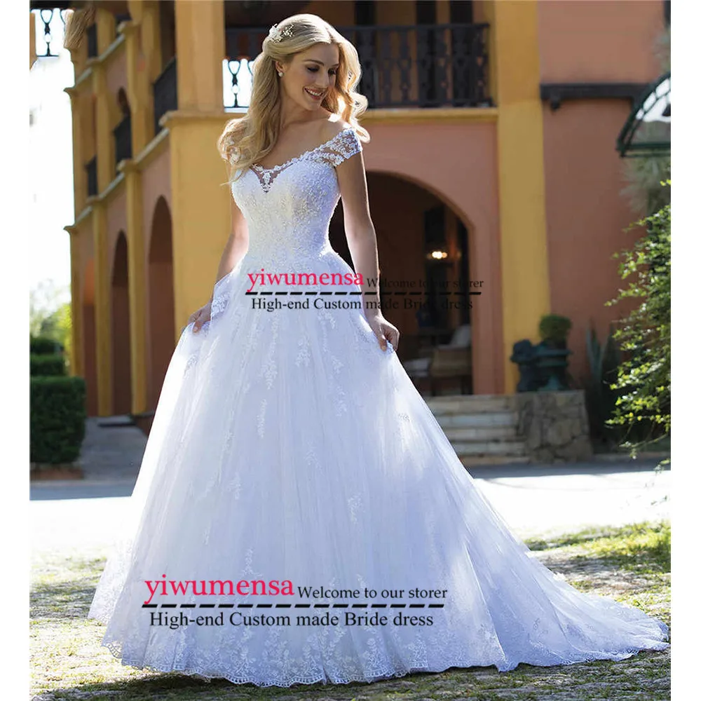 

Vintage Short Sleeves Wedding Dresses 2019 Lace A line Plus Size Wedding Dress Princess Bridal Gowns Vestido De Noiva Sereia